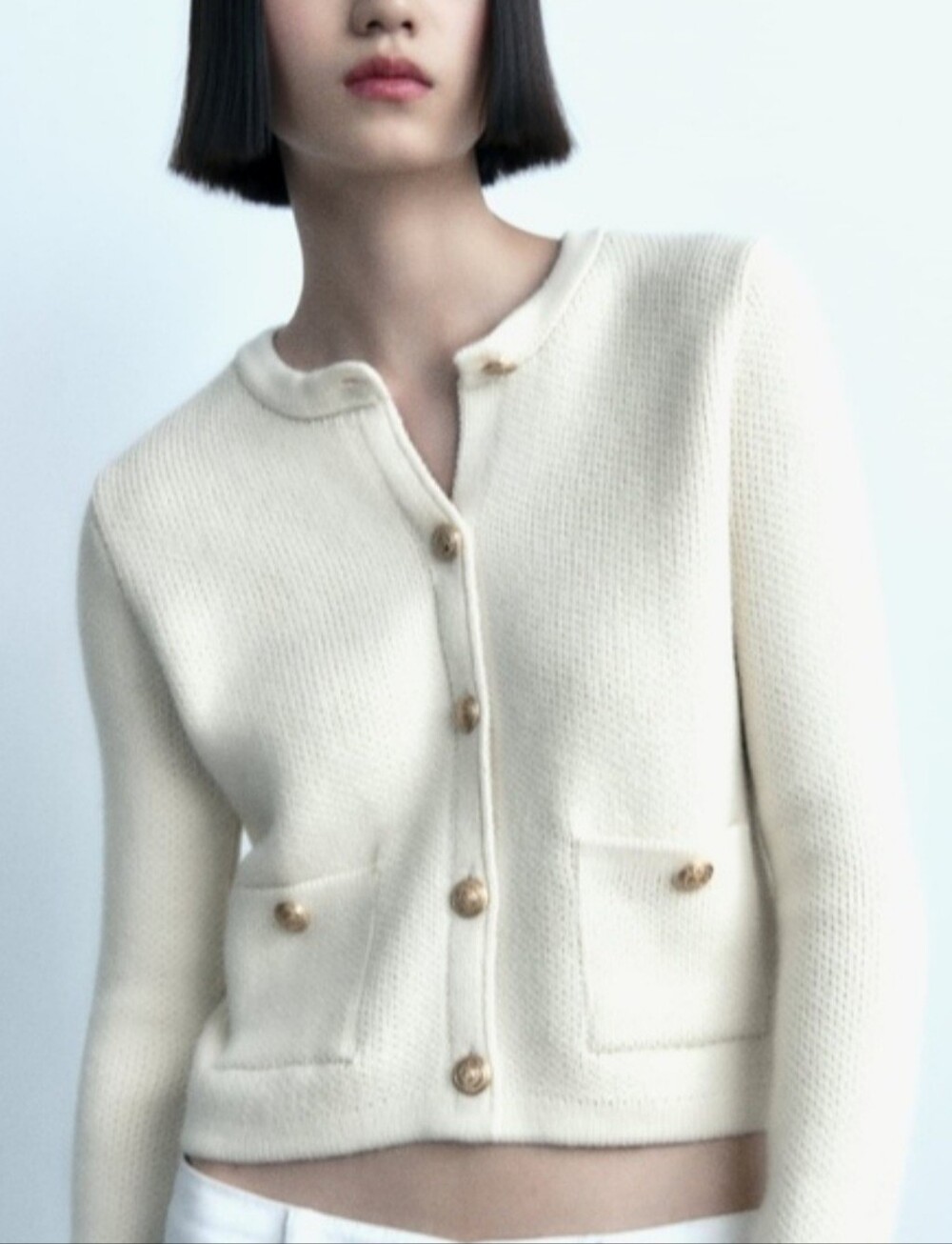 Zara Cream Button-Front Knit Cardigan